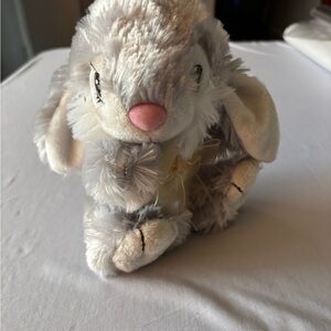 DanDee Plush Bunny with Pink Nose and Ribbon Accent
